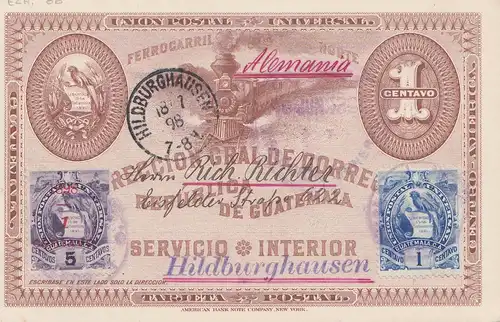 Guatemala: 1898: post card Servicio interior  to Hildburghausen 