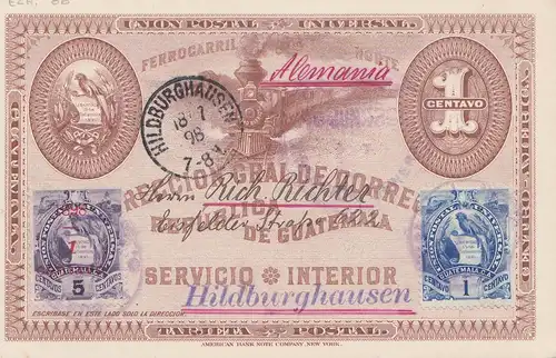 Guatemala: 1898: post card Servicio interior  to Hildburghausen