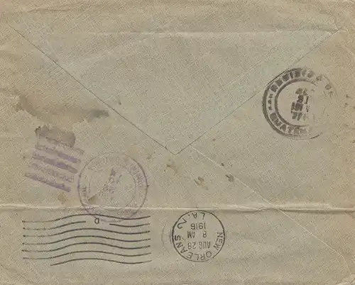Guatemala: 1918: letter to San Francisco via la Nouvelle-Orléans