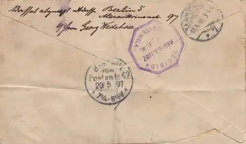 Guatemala: 1897: Retalhuleu to Hambourg, forwarded to Berlin