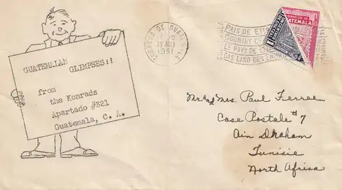 Guatemala: 1951: lettre de la Tunisie, Afrique du Nord