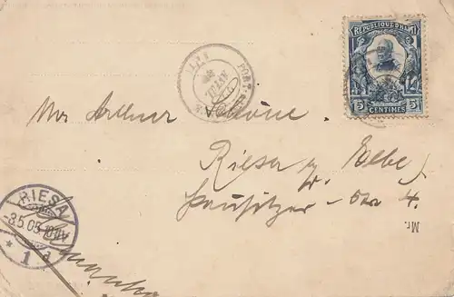 Haïti: 1905 post card Port au Price to Riesa