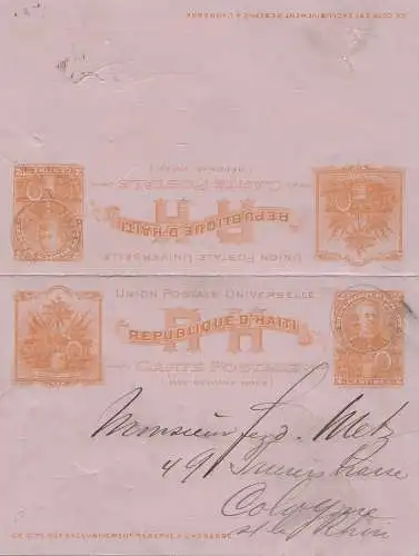 Haiti: 1902: post card with answer card to Köln