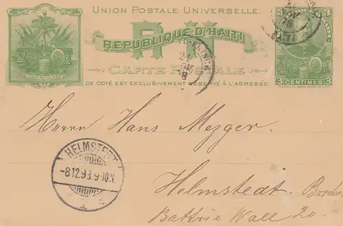 Haïti: 1898: post card to Helmstedt