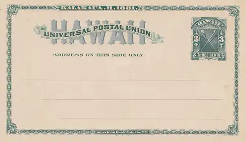 Hawai: post card 3 cents, unused