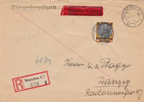 GG: Eilboten Inscrivez-vous Varsovie à Gdansk. Porto 188Gr.