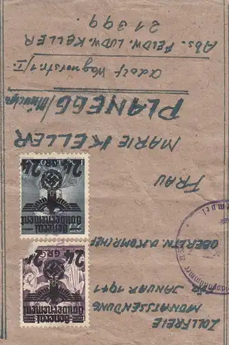 GG: Adressteil zollfreie Monatssendung Januar 1941 nach Planegg