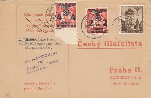 GG: Postkarte Zabno, TArnow nach Prag