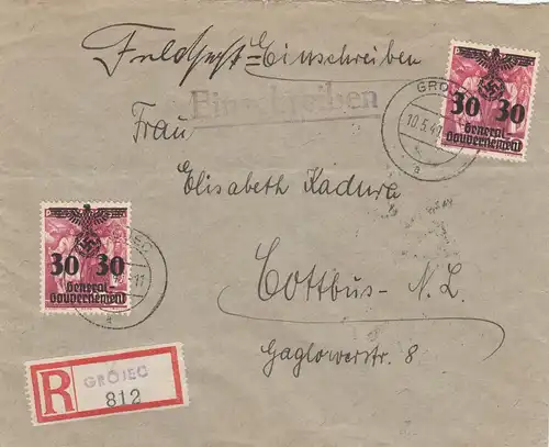 GG: courrier de champ avec inscription en stock supplémentaire, Grojec vers Cottbus