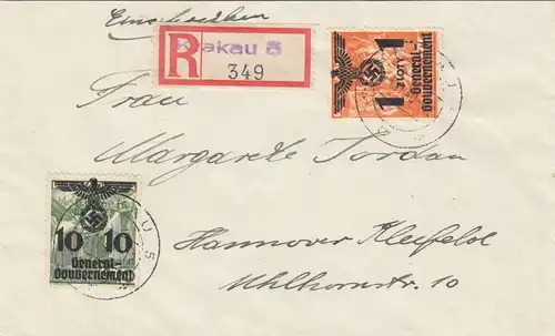 GG: Einischreiben Krakau 5 nach Hannover, portogerecht