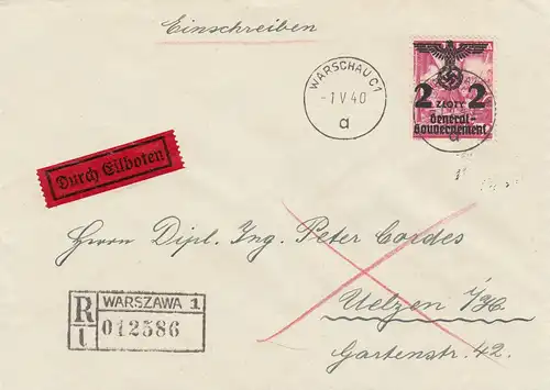 GG: Lettre recommandé, courrier express, Varsovie après Uelzen