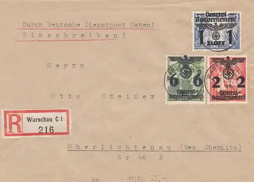 GG: Einschreiben Warschau nach Oberlichtenau, portogerecht