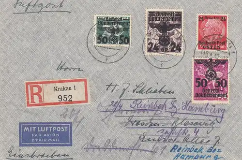 GG: Lettre postale aérienne recommandée Cracovie-Hambourg