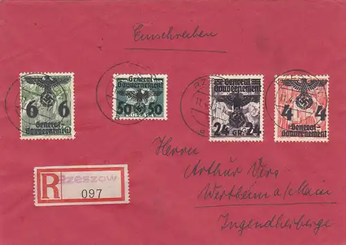 GG: Lettre recommandé Rzeszow à Wertheim, porto-fair MiF