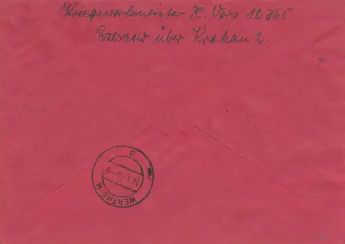 GG: Lettre recommandé Rzeszow à Wertheim, porto-fair MiF