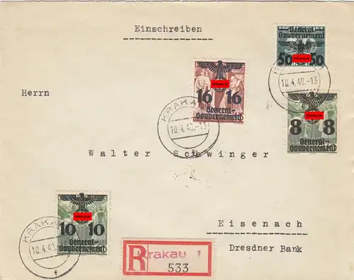 GG: MiF rare avec numéro 37 sur lettre de porto juste de Cracovie à Eisenach