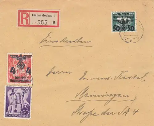 GG: MiF #37 auf portogerechtem Brief von Tschenstochau nach Meiningen