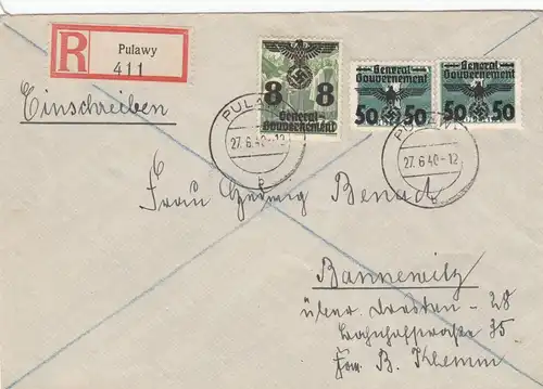 GG: Einschreiben Pulawy, portogerecht #39 nach Bannewitz