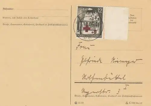GG: EF porto-favorable sur carte postale Cracovie 1 après Wolfenbüttel, impression sombre
