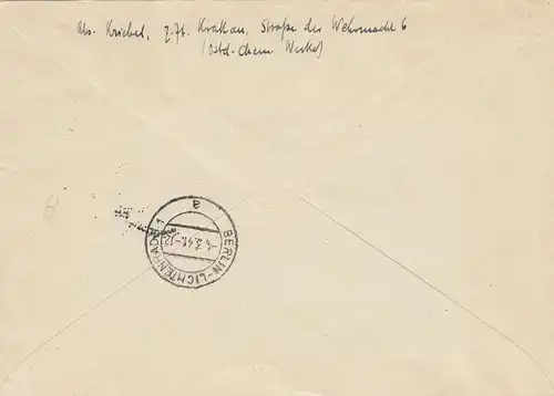 GG: MiF 80Gr. Einschreiben Krakau nach Berlin