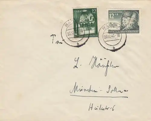 GG: porto-fair MiF de la WHW 12Gr marque Radom vers Munich