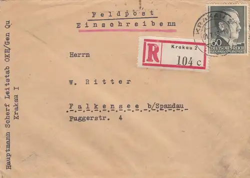 GG: Enregistrer le courrier de Cracovie à Falkensee, portofach