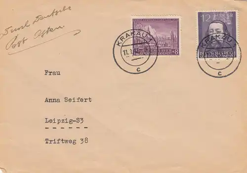 GG: Brief mit MiF Bedeutende Deutsche, portogerecht Krakau nach Leipzig
