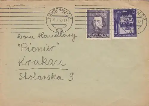 GG: Lettre avec MiF Allemands importants, porto juste Varsovie-Cracovie