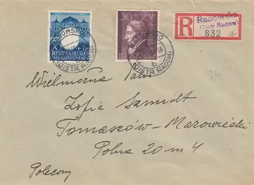 GG: MiF Bedeutende Deutsche, Einschreiben Radomsko nach Tomaszow