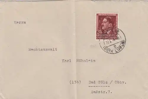 GG: Lettre avec EF portojuste de Krasnystaw à Bad Tölz, Bug