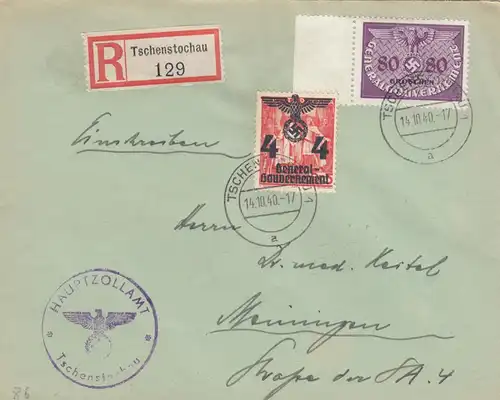 GG: Dienst portogerechte MiF R-Brief Hauptzollamt Tschenstochau nach Meiningen