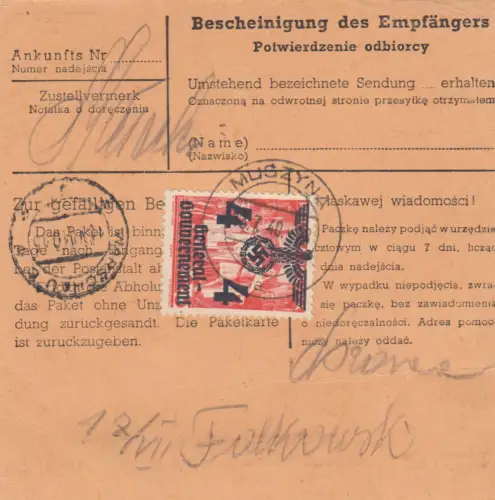 Carte de colis intérieur GG Muszyna, Blanko PNZ vers Varsovie