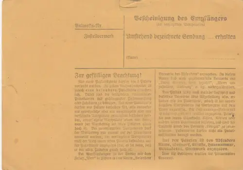 Carte de colis intérieur de GG Balice à Varsovie, fausse notification