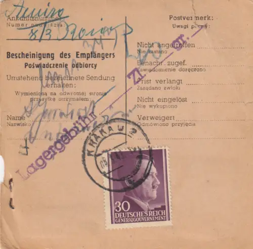 Carte de colis intérieur GG Cracovie Achat à Varsovie, frais de stockage