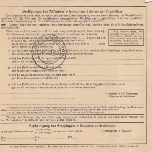 Carte de colis international GG Lublin vers Rümmelsburg/Poméranie