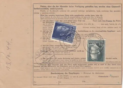 GG Auslandspaketkarte Lublin nach Wolfsdorf, FPNr. 59483c Marke oben beschnitten