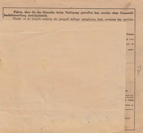 Carte de paquet international GG Bochnia vers Salzwedel, contenu Wehrmachtsgrund