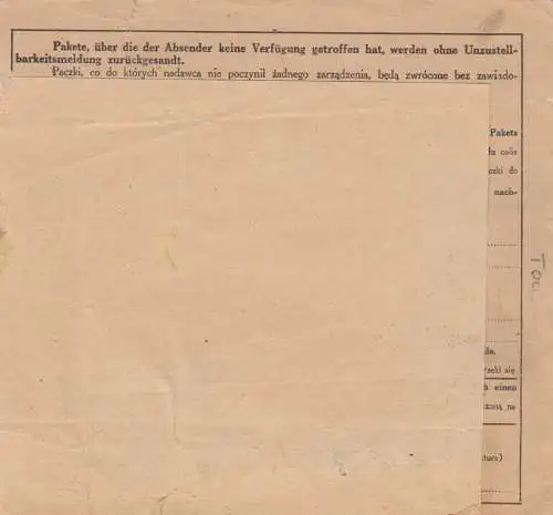 Carte de paquet international GG Bochnia vers Salzwedel, contenu Wehrmachtsgrund