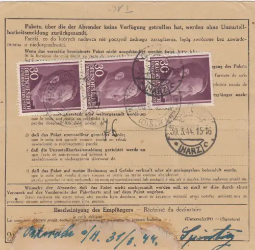 Carte de paquets internationaux GG Miedrzyrzec Podlaski vers Osterode