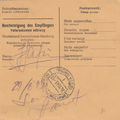Carte de colis intérieur GG Varsovie - Auto-bookeur - taxe Paiement cachet, produit de verrouillage