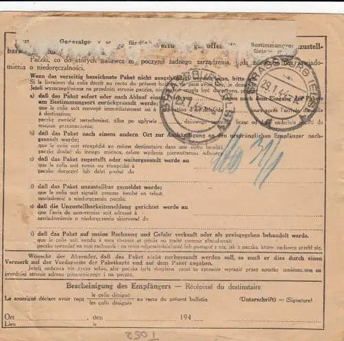 Carte de colis international GG Lemberg à Strasbourg, Sac-post-Frew.Div. Galice