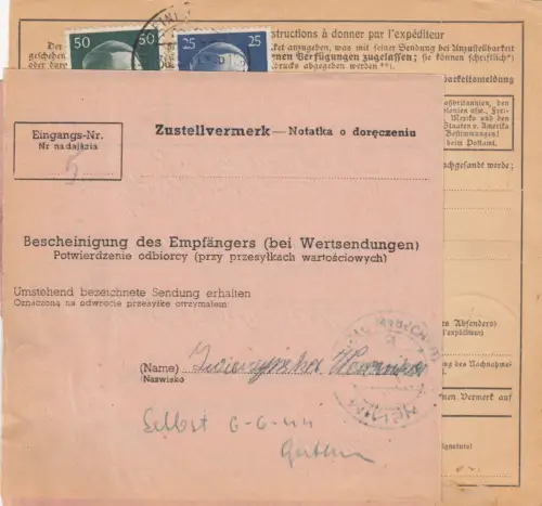 GG Berlin-DRINGEND après Jakubow / Varsovie, avec 2x carte de colis d'urgence, franchise de droits