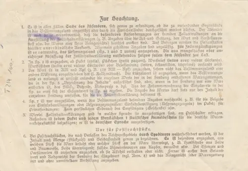 GG Zollinhaltserklärung Berlin-Radom: Leibwäsche etc. mit Notpaketkarte