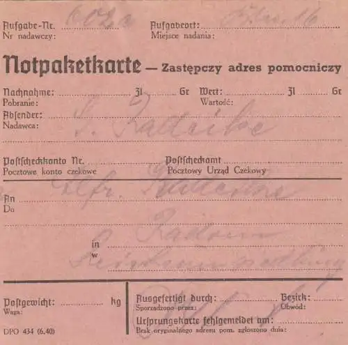 GG Zollinhaltserklärung Berlin-Radom: Leibwäsche etc. mit Notpaketkarte