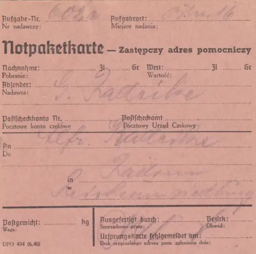 GG Zollinhaltserklärung Berlin-Radom: Leibwäsche etc. mit Notpaketkarte