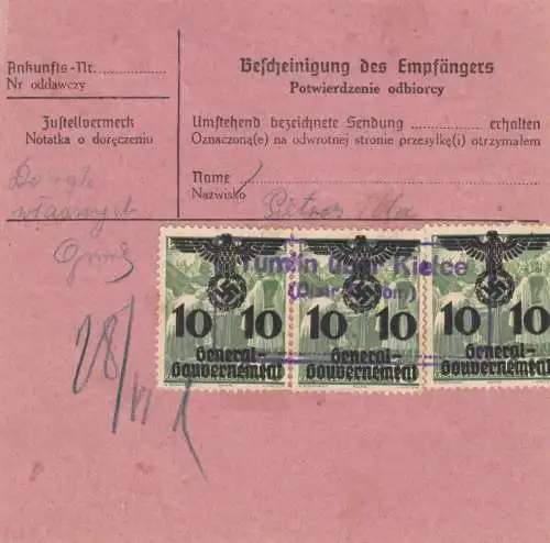 GG Notpaketkarte mit Zustellgebühr vor Ort erhoben, MeF portogerecht