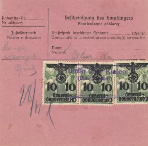 GG Notpaketkarte mit Zustellgebühr vor Ort erhoben, MeF portogerecht