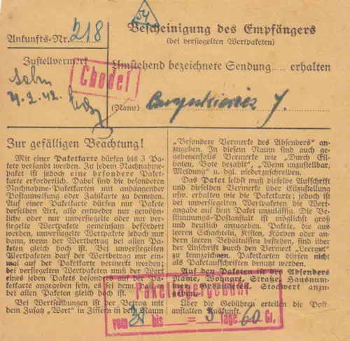 Carte de colis intérieur GG DR-GG, Schönau sur votre propre à Chodel, frais de stockage, Douane