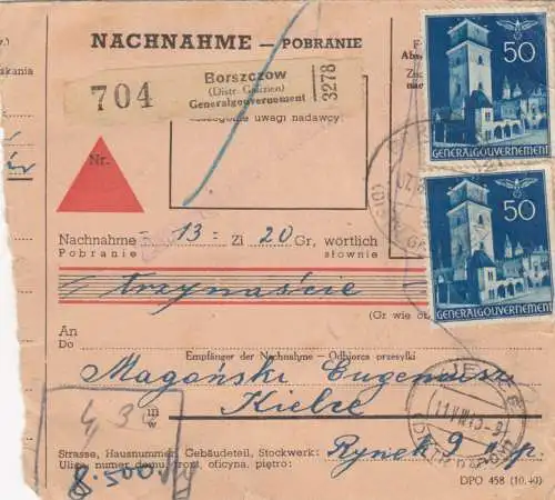 Carte de colis intérieur GG Achat, rare formulaire Borszcrow à Kielce