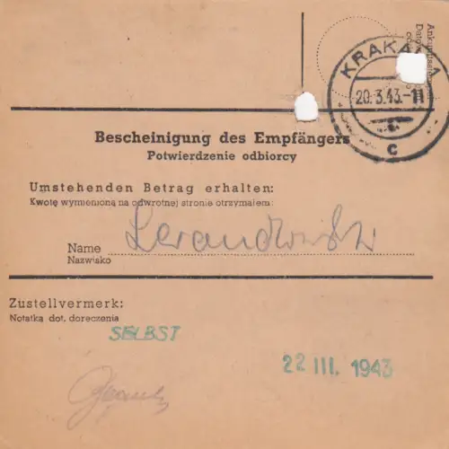 GG Instruction postale Stanislau - Cracovie, DP Est 5, Stanislä 2, EF 87A, portofach